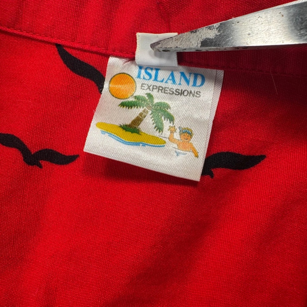Island Expressions Hawaiian Camp Shirt Mens L Red You Betta Belize It Tropical - Picture 3 of 7